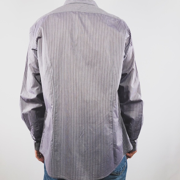 John Varvatos Purple Grey Stripe Shirt L - Picture 2 of 5
